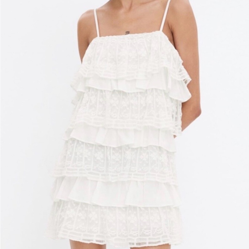 Zara White Ruffled Lace Mini Dress